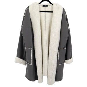 Mavericks Faux Shearling Jacket Womens M/L Gray Rich Auntie Core Cozy Lounge NWT